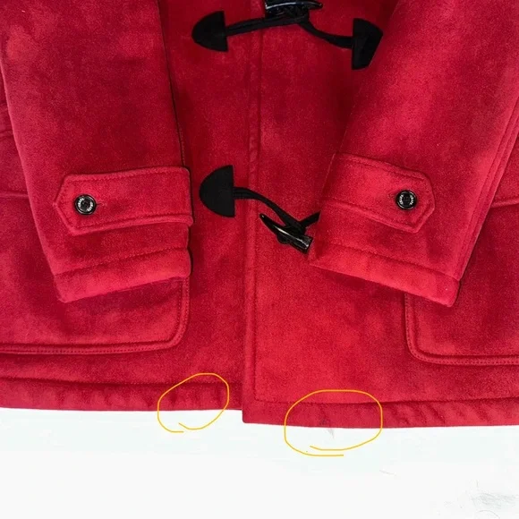 Ralph Lauren CHAPS Car Coat Women’s Faux Suede Red Hooded Cozy Jacket Size M - Picture 8 of 9